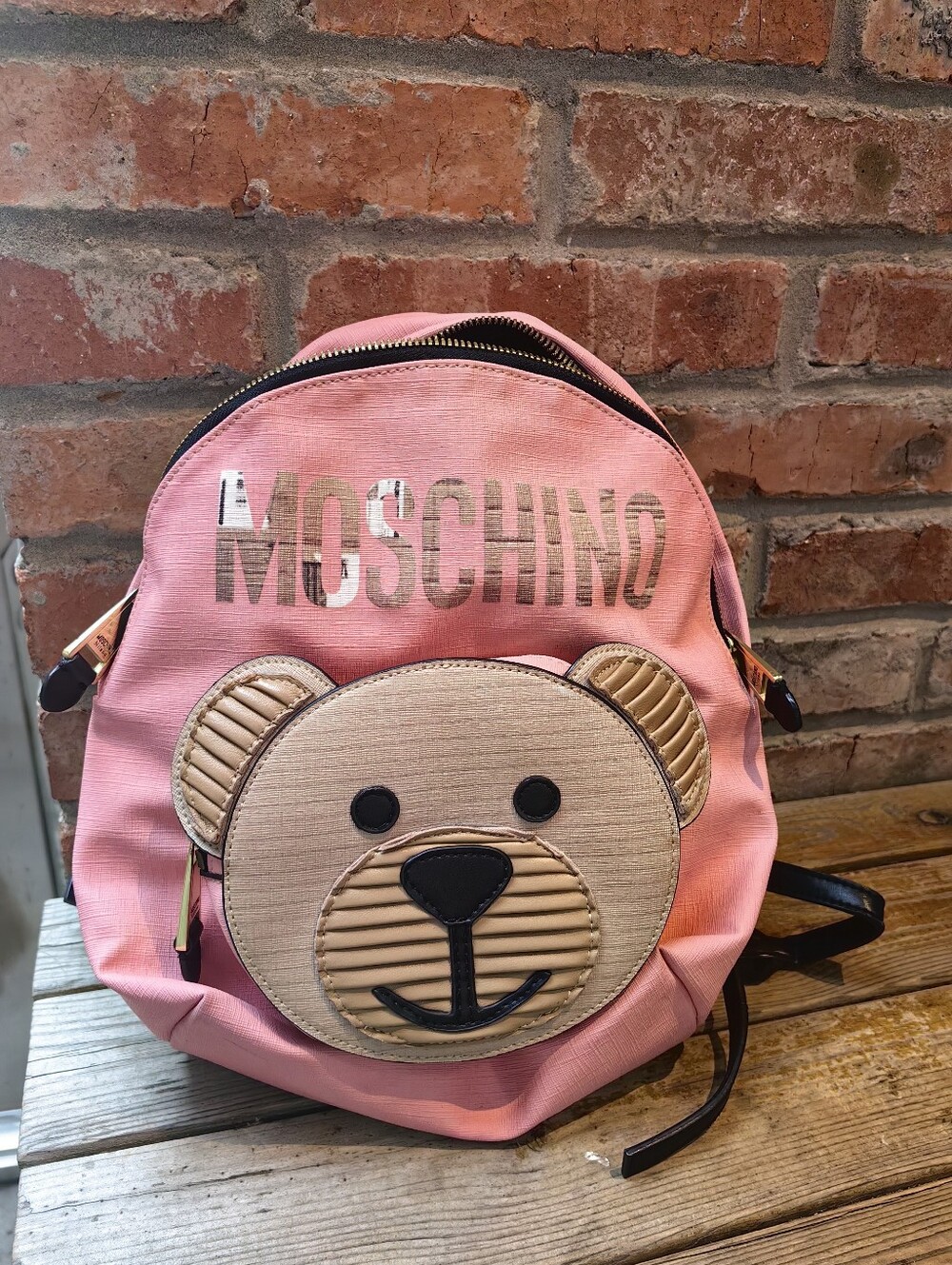 🐻 Moschino pink cute Teddy Bear Leather backpack 🐻